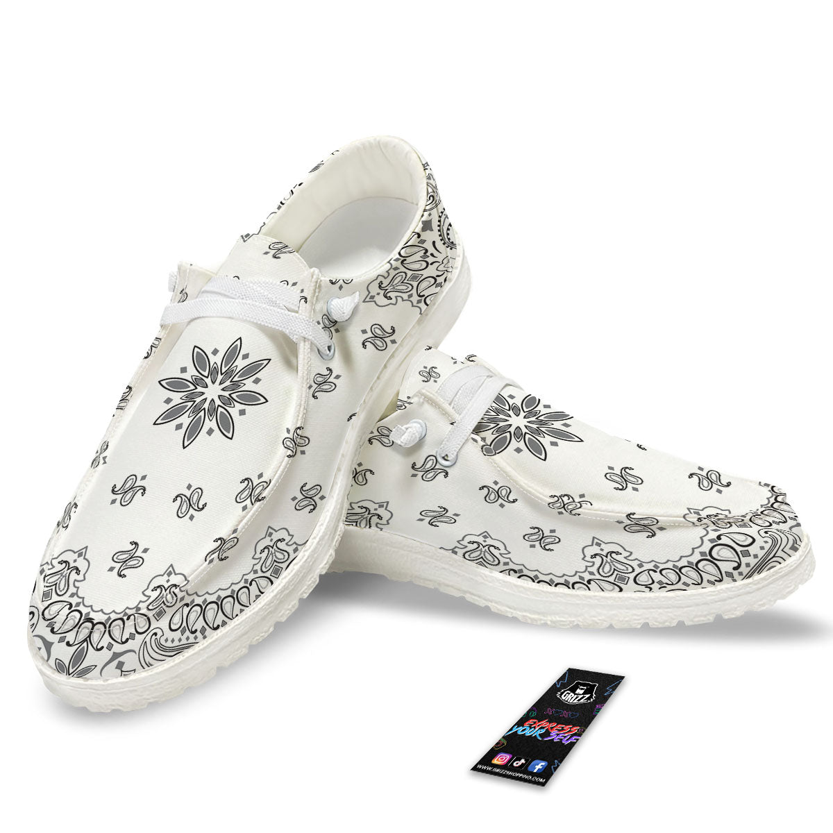 Bandana White And Black Print White Loafers-grizzshop