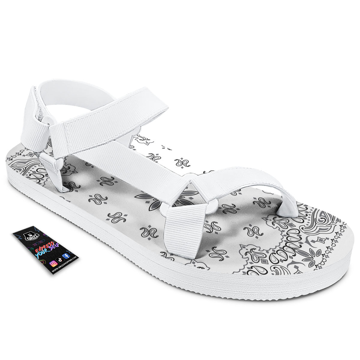 Bandana White And Black Print White Open Toe Sandals-grizzshop
