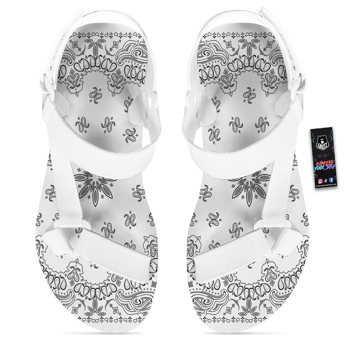 Bandana White And Black Print White Open Toe Sandals-grizzshop