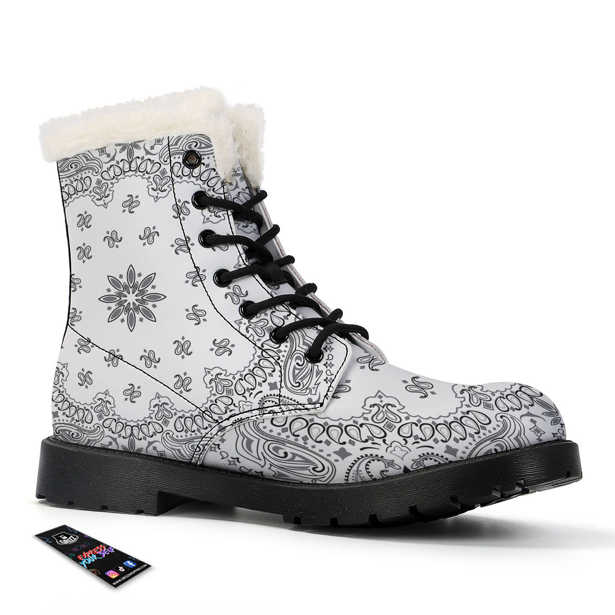 Bandana White And Black Print Winter Boots-grizzshop
