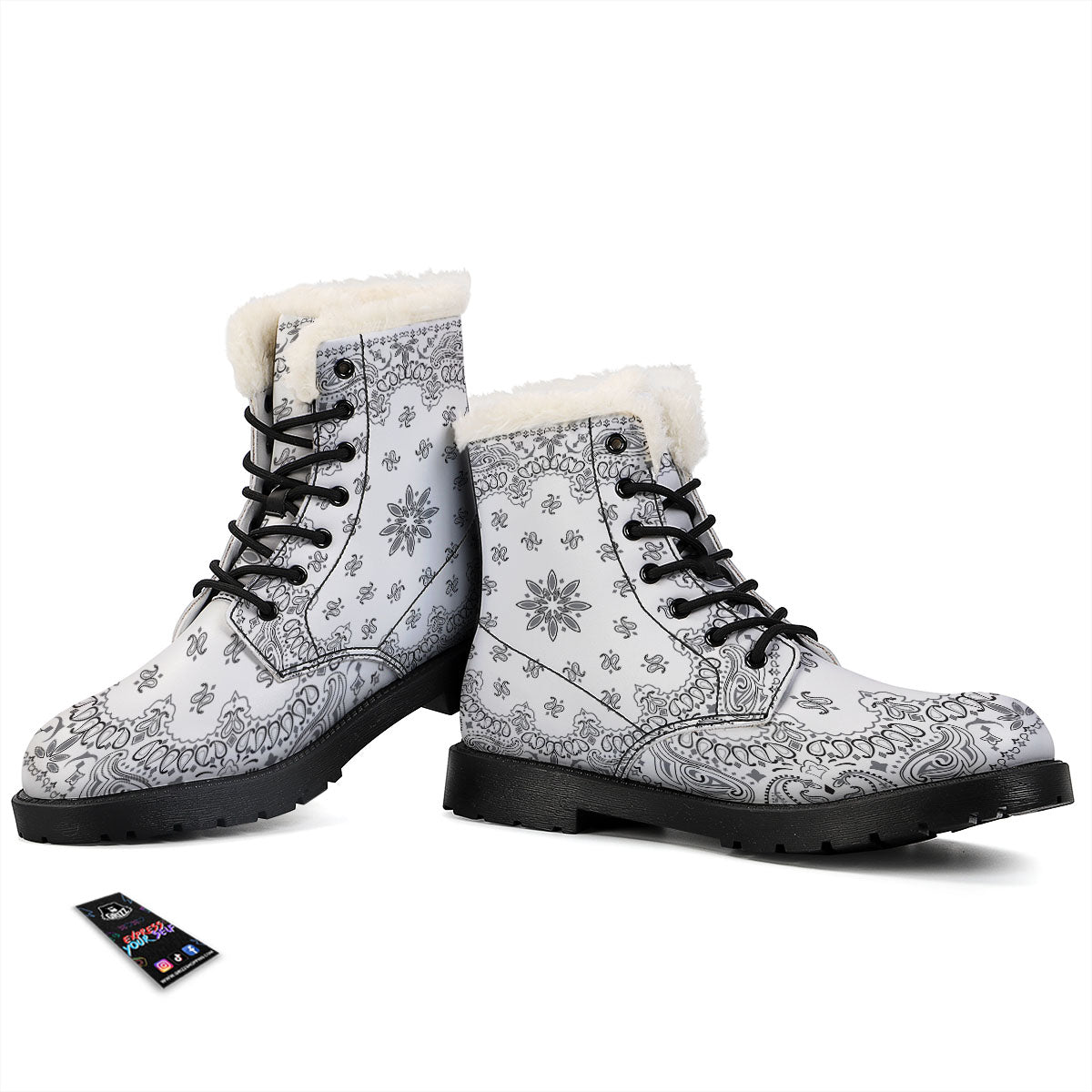 Bandana White And Black Print Winter Boots-grizzshop
