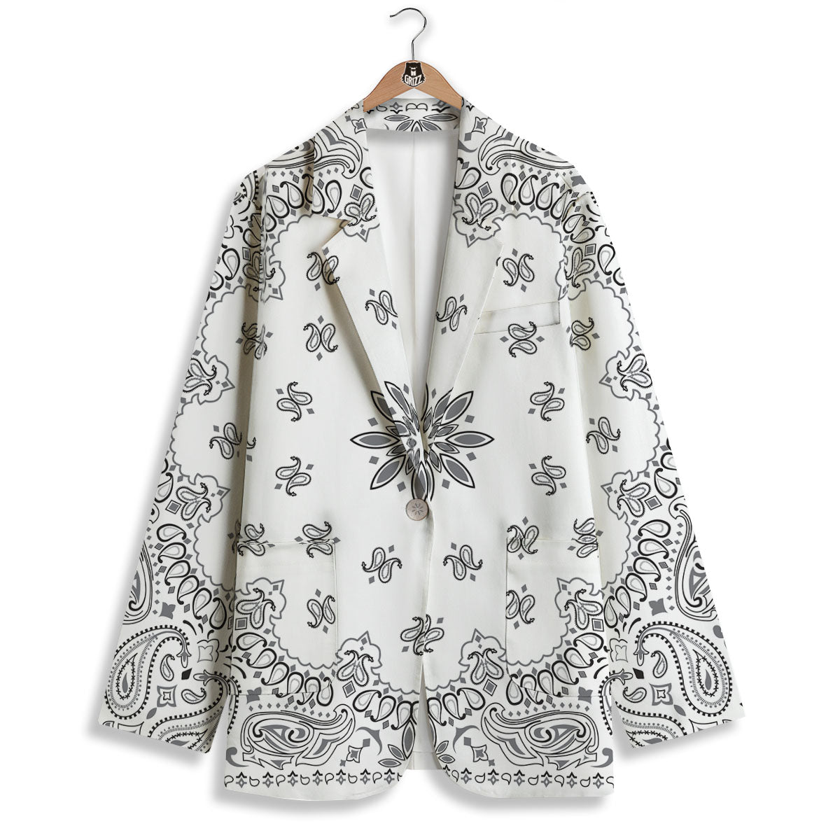 Bandana White And Black Print Women's Blazer-grizzshop