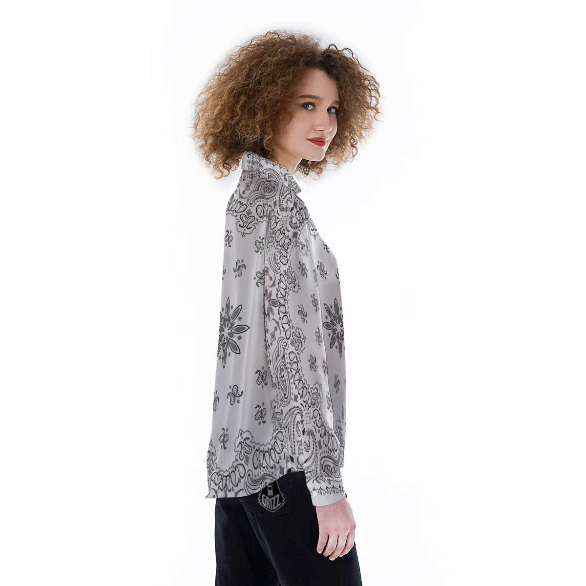 Bandana White And Black Print Women's Long Sleeve Shirts-grizzshop