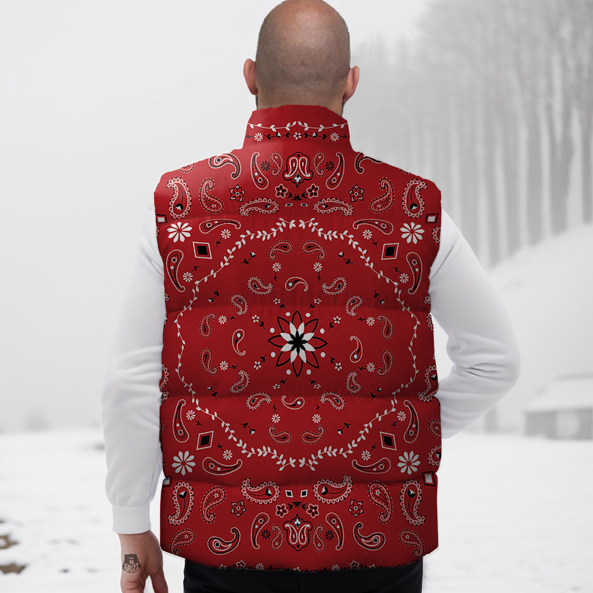 Bandana White And Red Print Down Vest