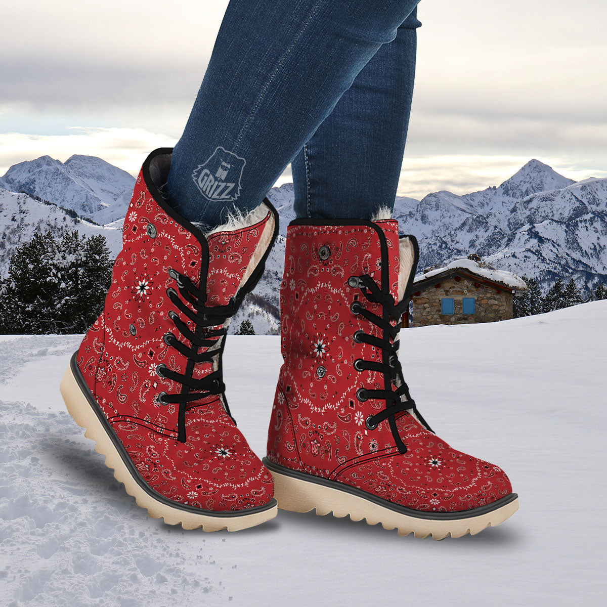 Bandana White And Red Print Snow Boots-grizzshop