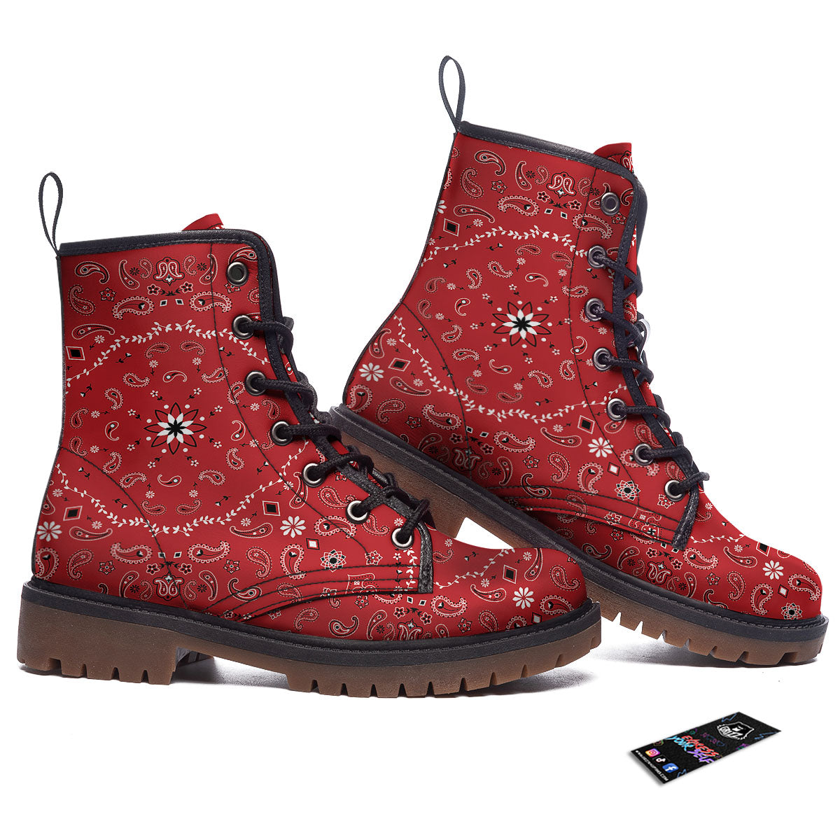Bandana White And Red Print Work Boots-grizzshop