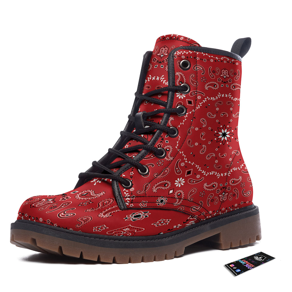 Bandana White And Red Print Work Boots-grizzshop