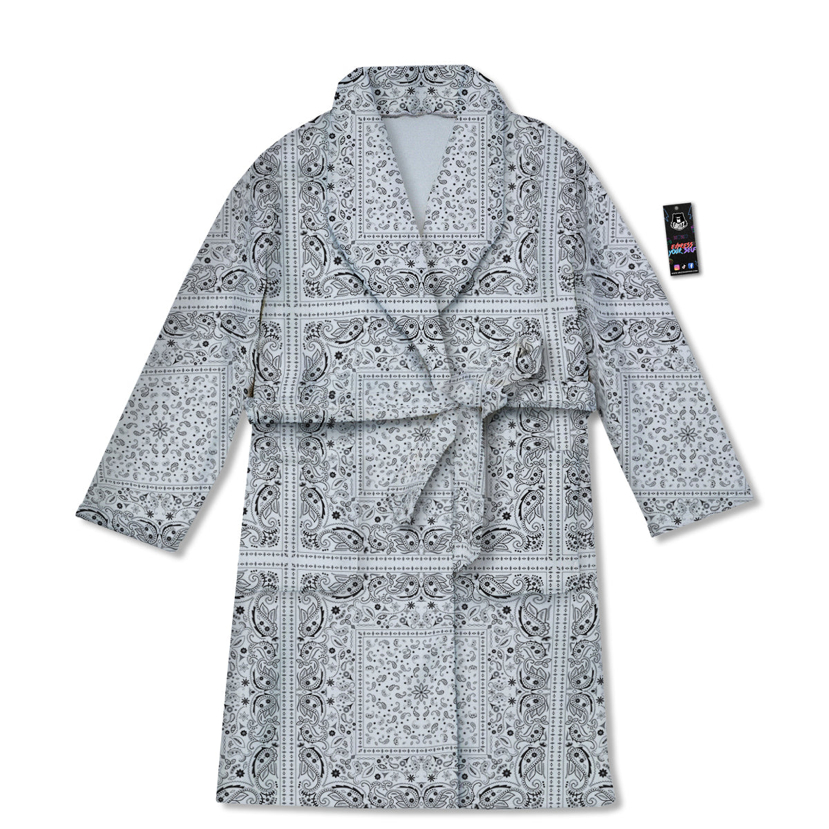 Bandana White Paisley Print Pattern Bathrobe-grizzshop
