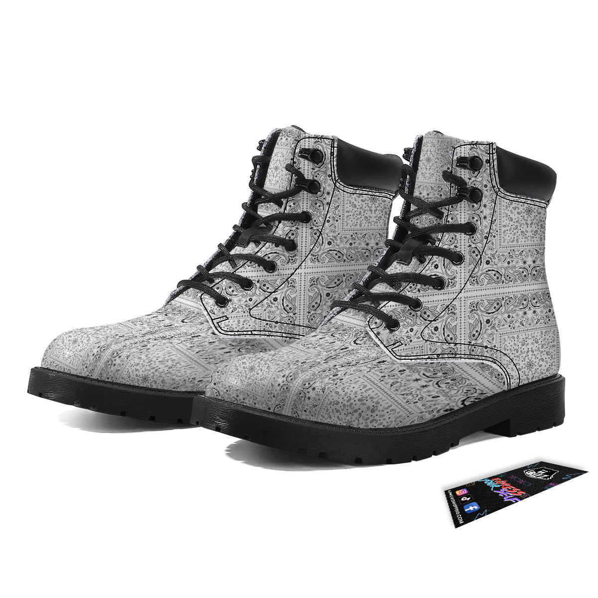 Bandana White Paisley Print Pattern Boots-grizzshop