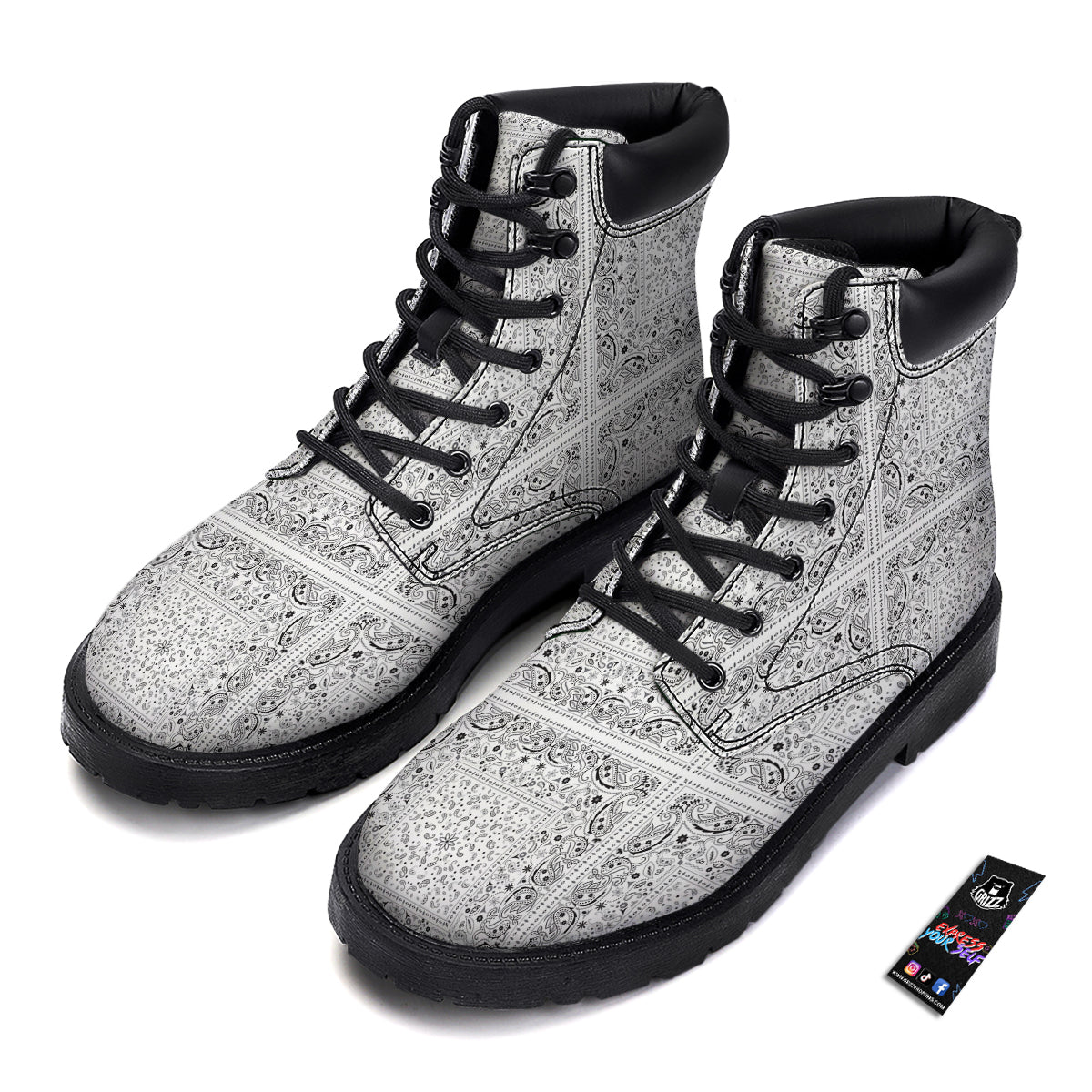 Bandana White Paisley Print Pattern Boots-grizzshop