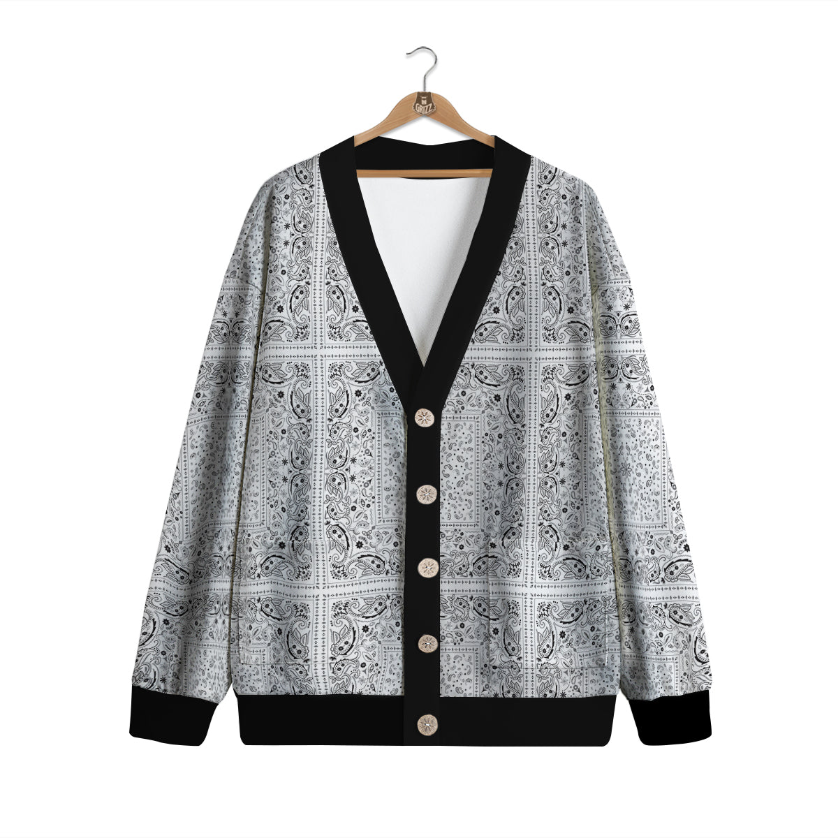 Bandana White Paisley Print Pattern Cardigan-grizzshop