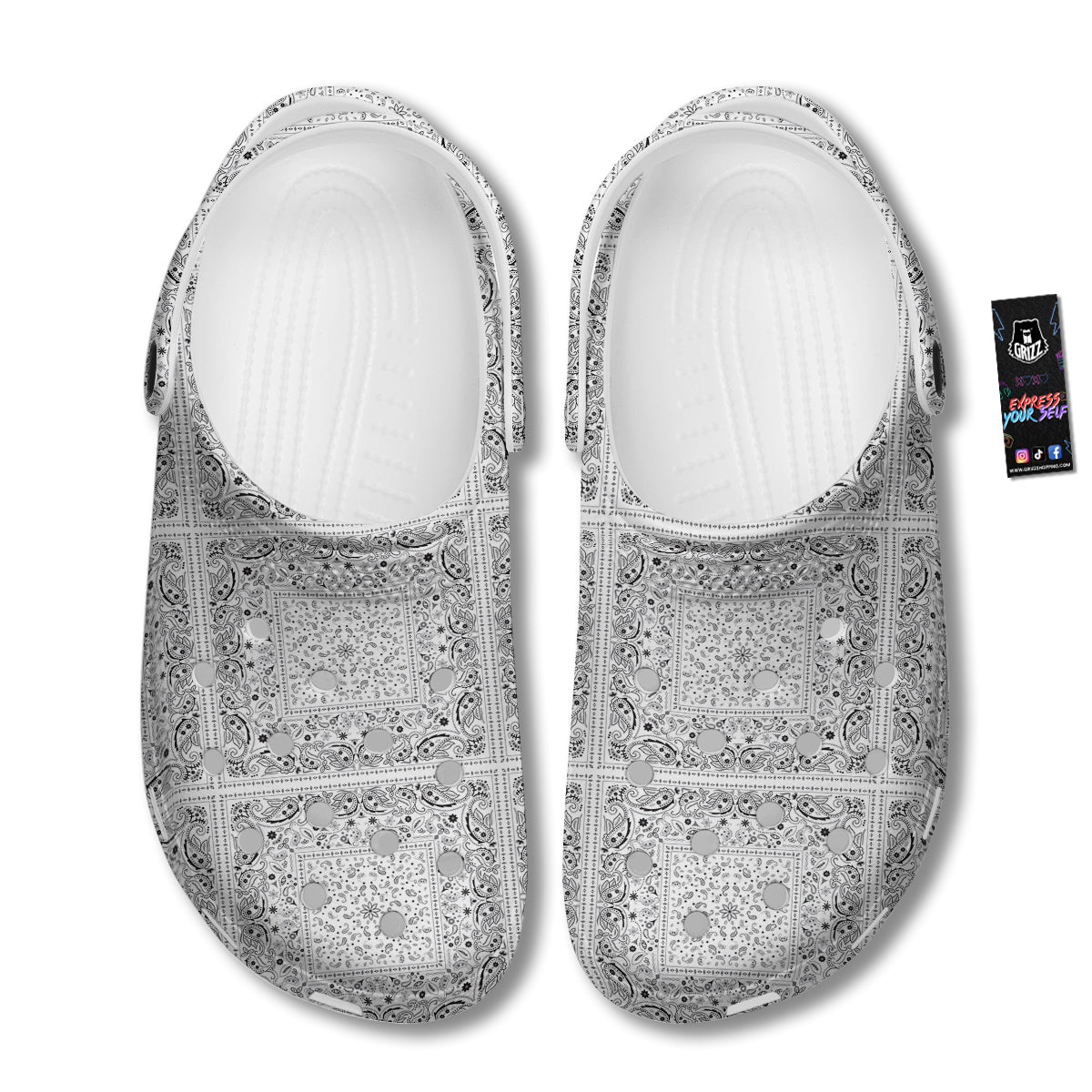 Bandana White Paisley Print Pattern Clog-grizzshop