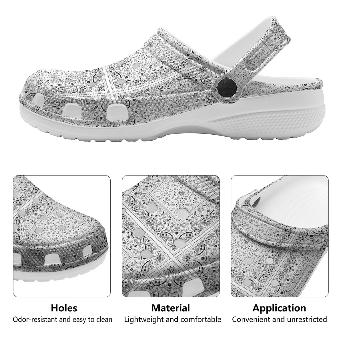 Bandana White Paisley Print Pattern Clog-grizzshop