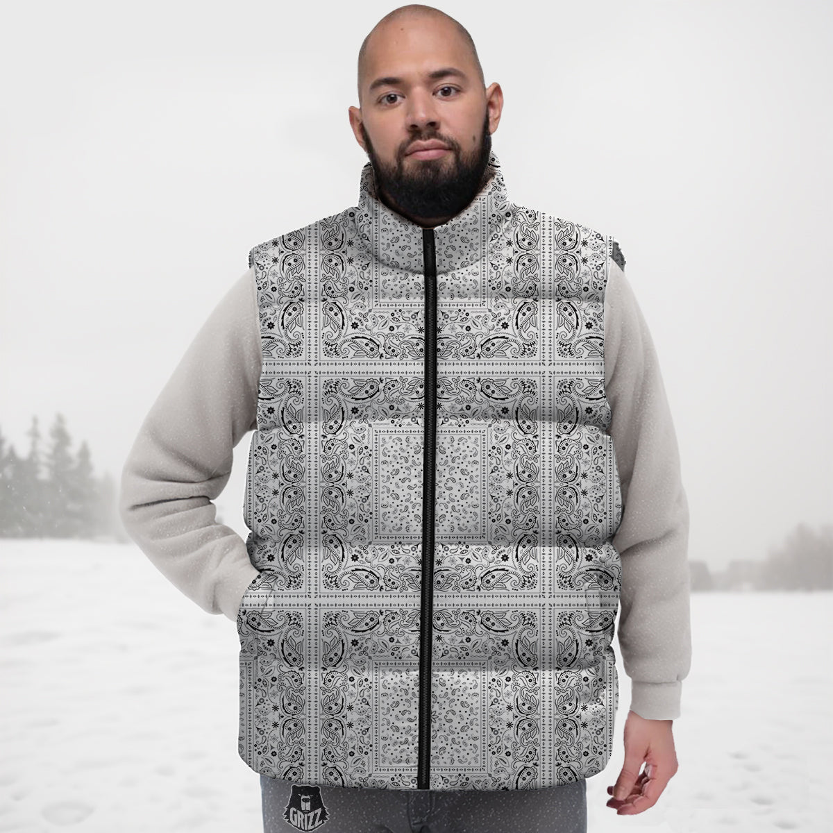 Bandana White Paisley Print Pattern Down Vest