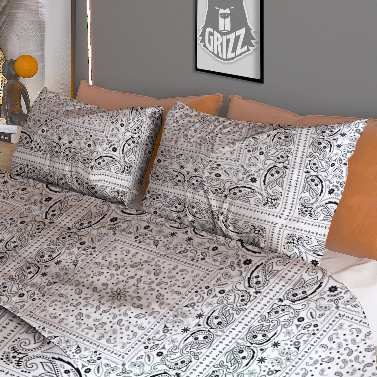 Bandana White Paisley Print Pattern Duvet Cover Bedding Set