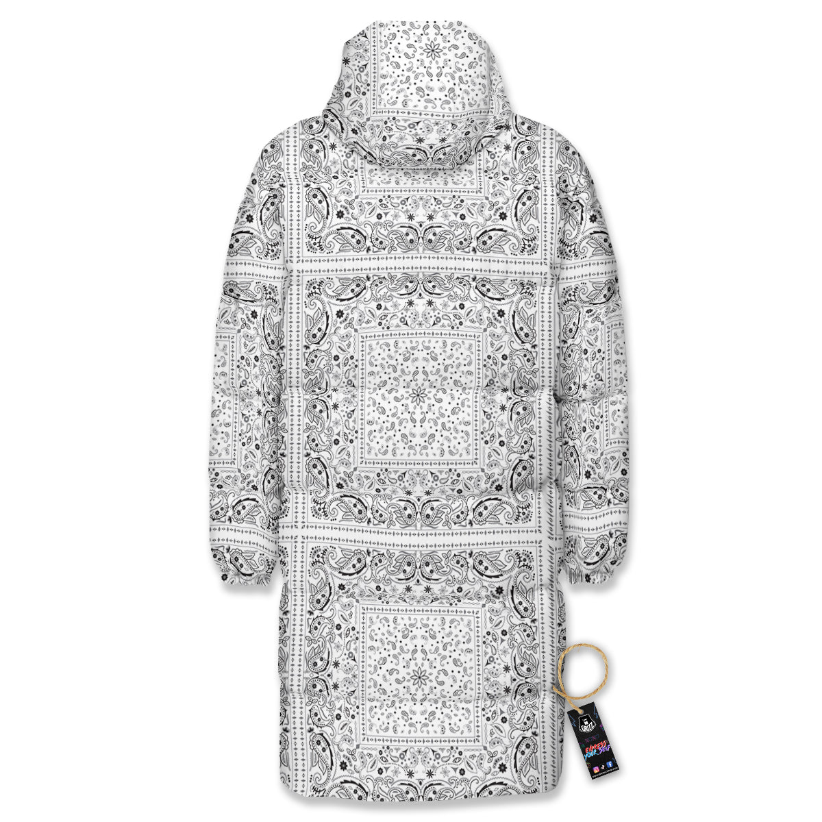 Bandana White Paisley Print Pattern Long Down Jacket-grizzshop