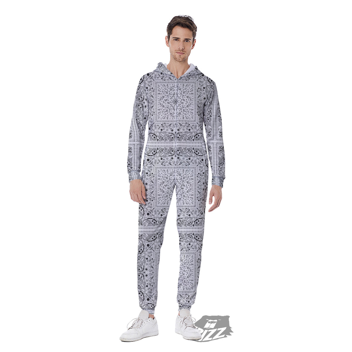 Bandana White Paisley Print Pattern Men's Jumpsuit-grizzshop
