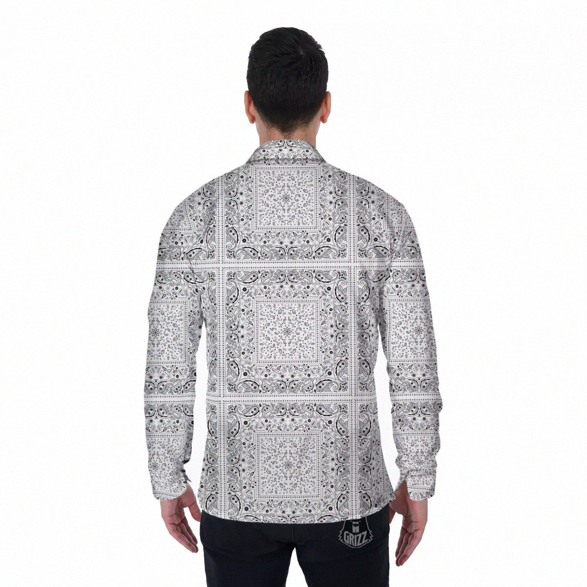 Bandana White Paisley Print Pattern Men's Long Sleeve Shirts-grizzshop