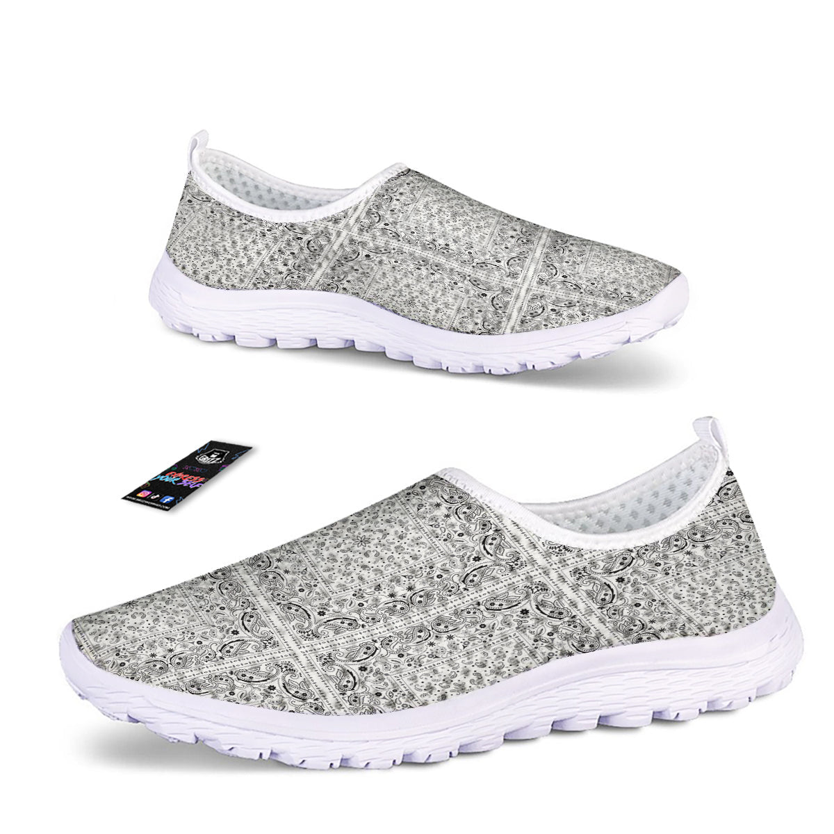 Bandana White Paisley Print Pattern Nurse Shoes-grizzshop