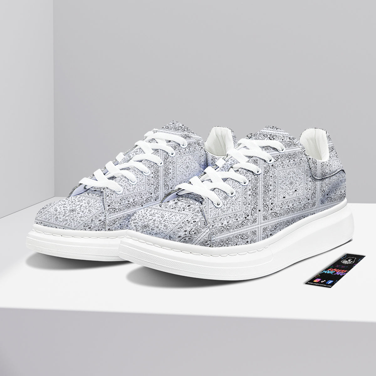 Bandana White Paisley Print Pattern Platform Shoes-grizzshop
