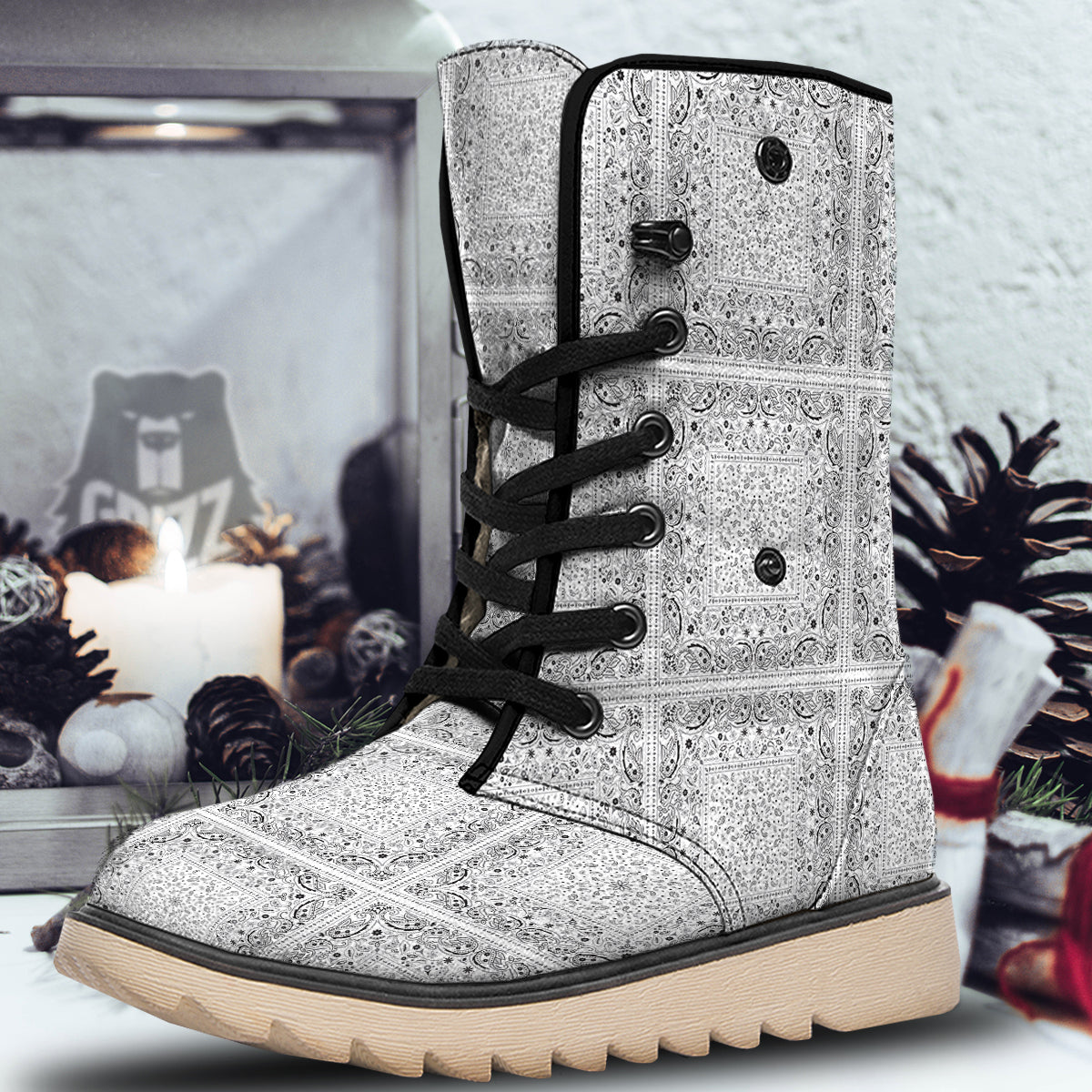 Bandana White Paisley Print Pattern Snow Boots-grizzshop