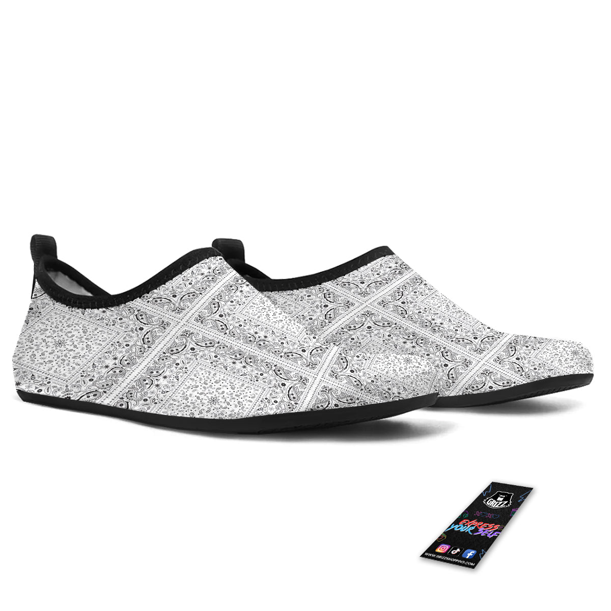Bandana White Paisley Print Pattern Water Shoes-grizzshop