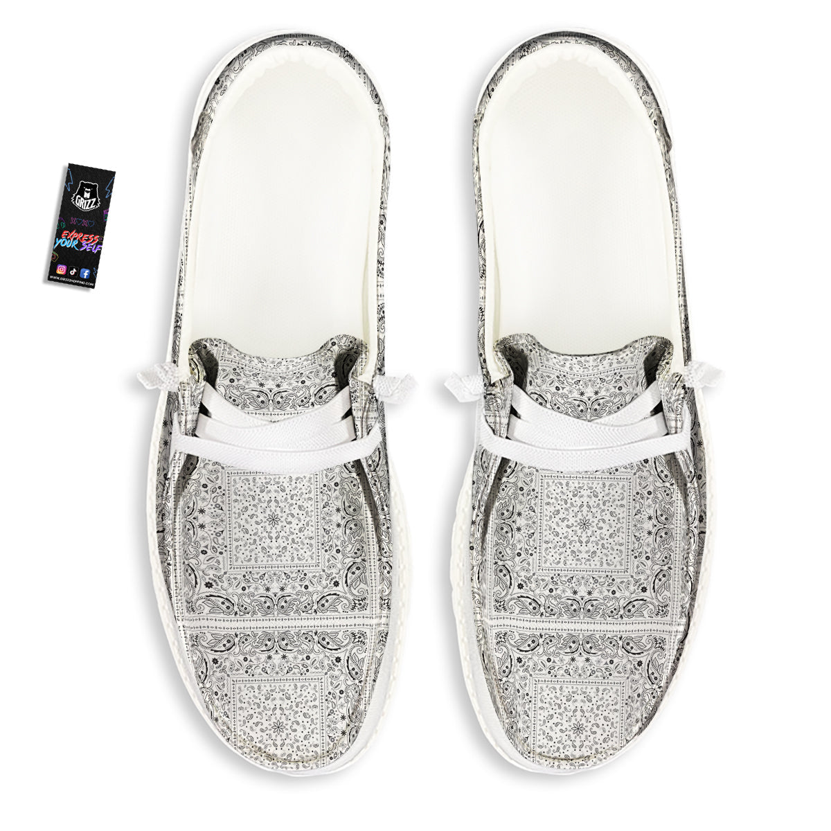 Bandana White Paisley Print Pattern White Loafers-grizzshop