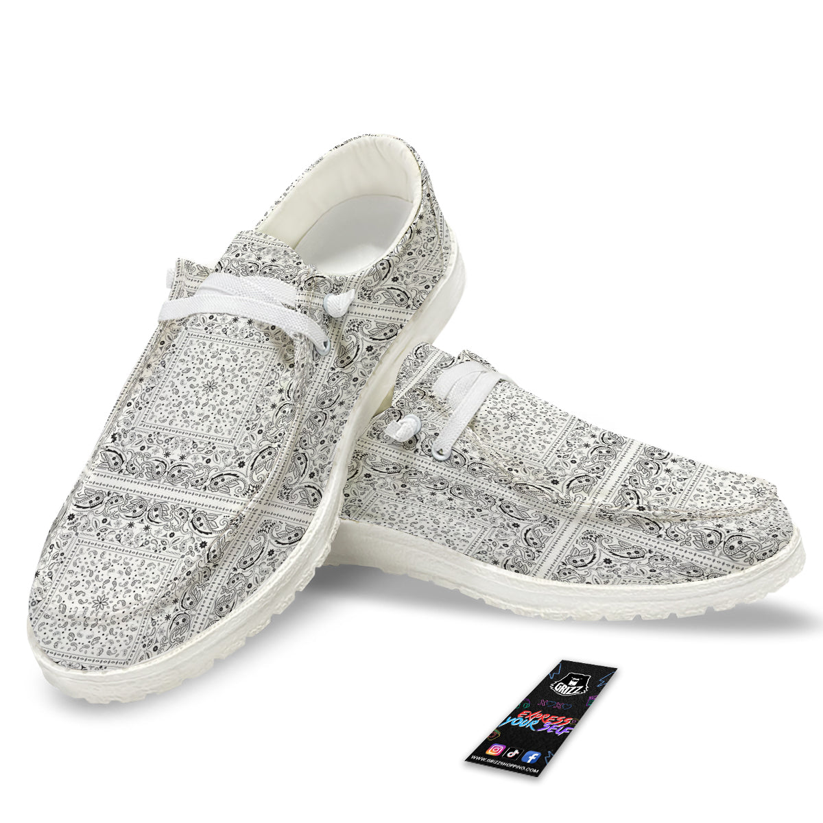 Bandana White Paisley Print Pattern White Loafers-grizzshop