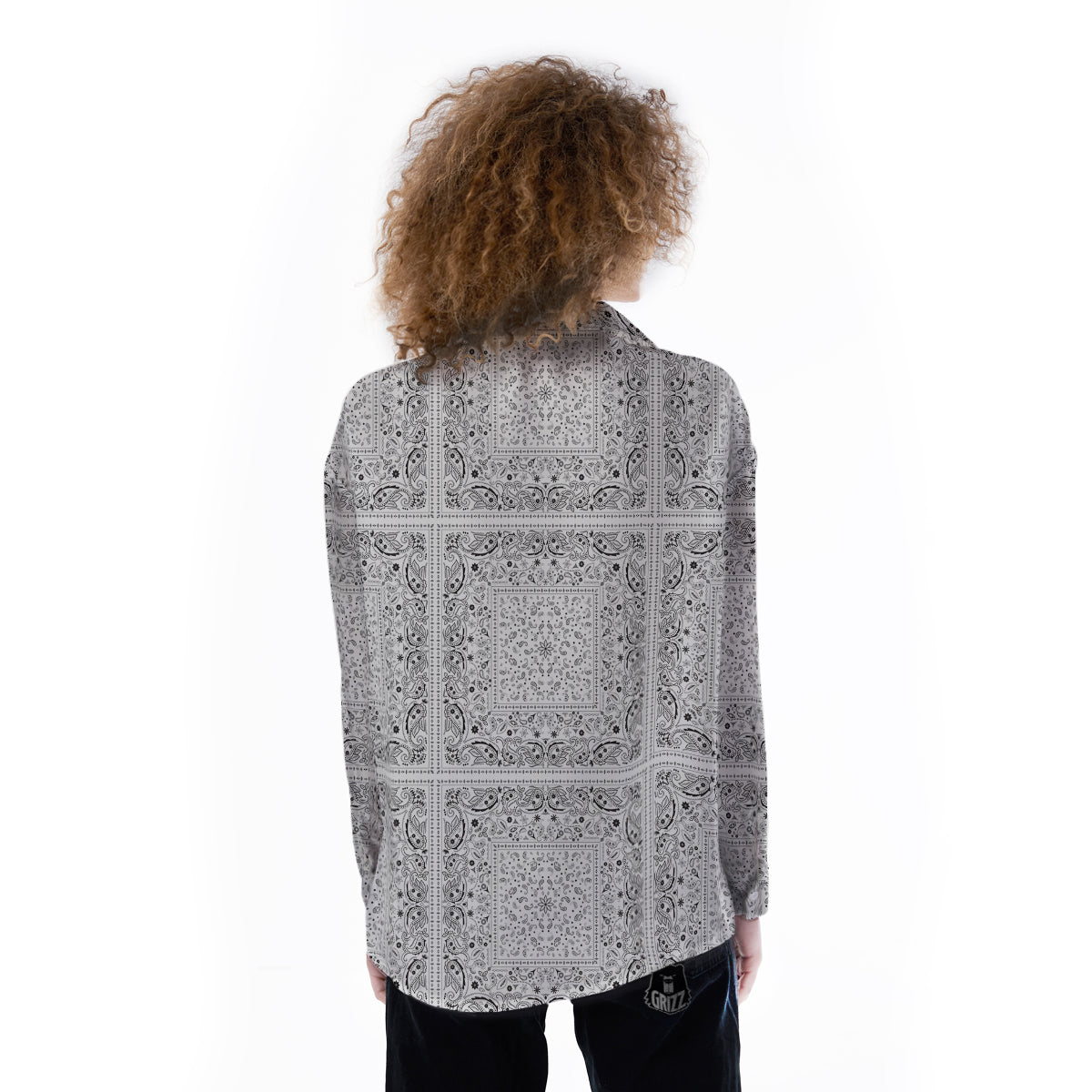 Bandana White Paisley Print Pattern Women's Long Sleeve Shirts-grizzshop