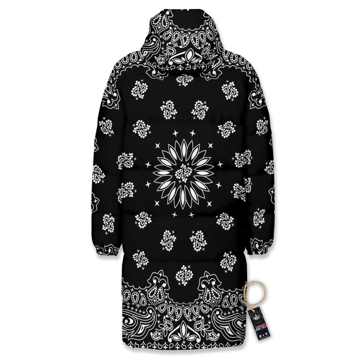 Bandana Black Paisley Print Long Down Jacket
