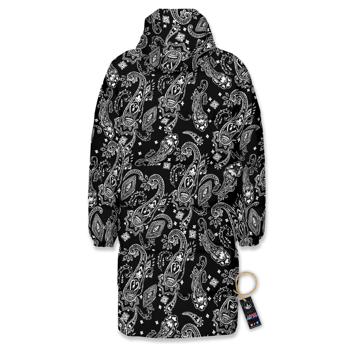Bandana Black Paisley Print Pattern Long Down Jacket
