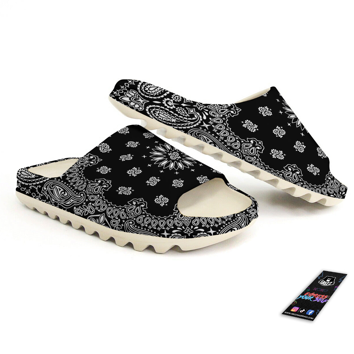Bandana Black Paisley Print Sandals-grizzshop