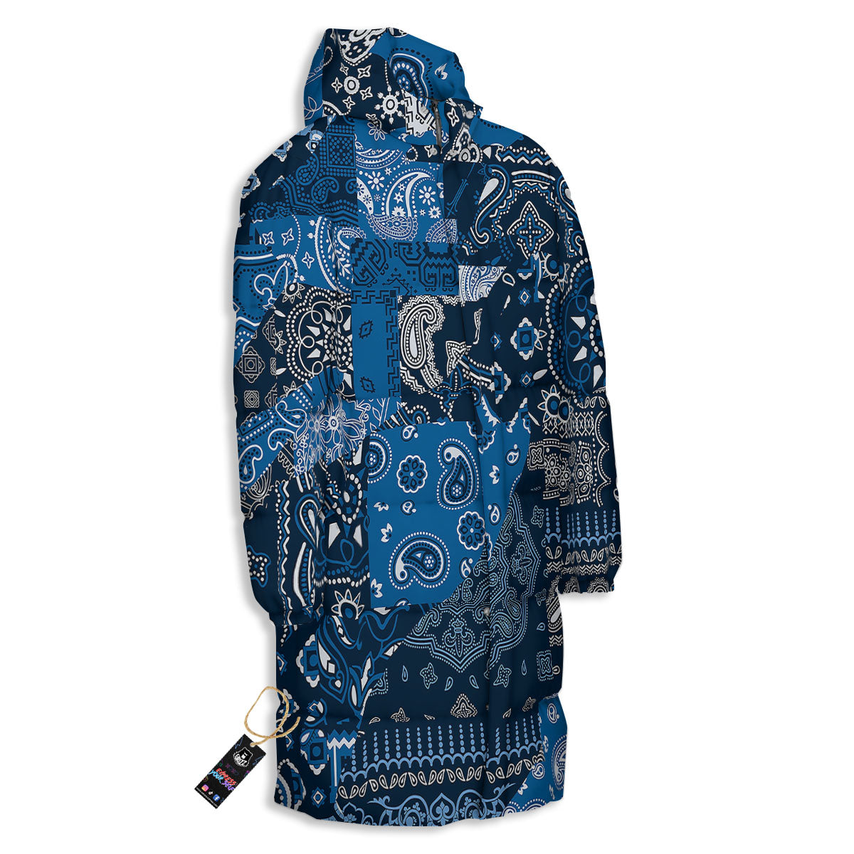 Bandana Blue Paisley Print Pattern Long Down Jacket