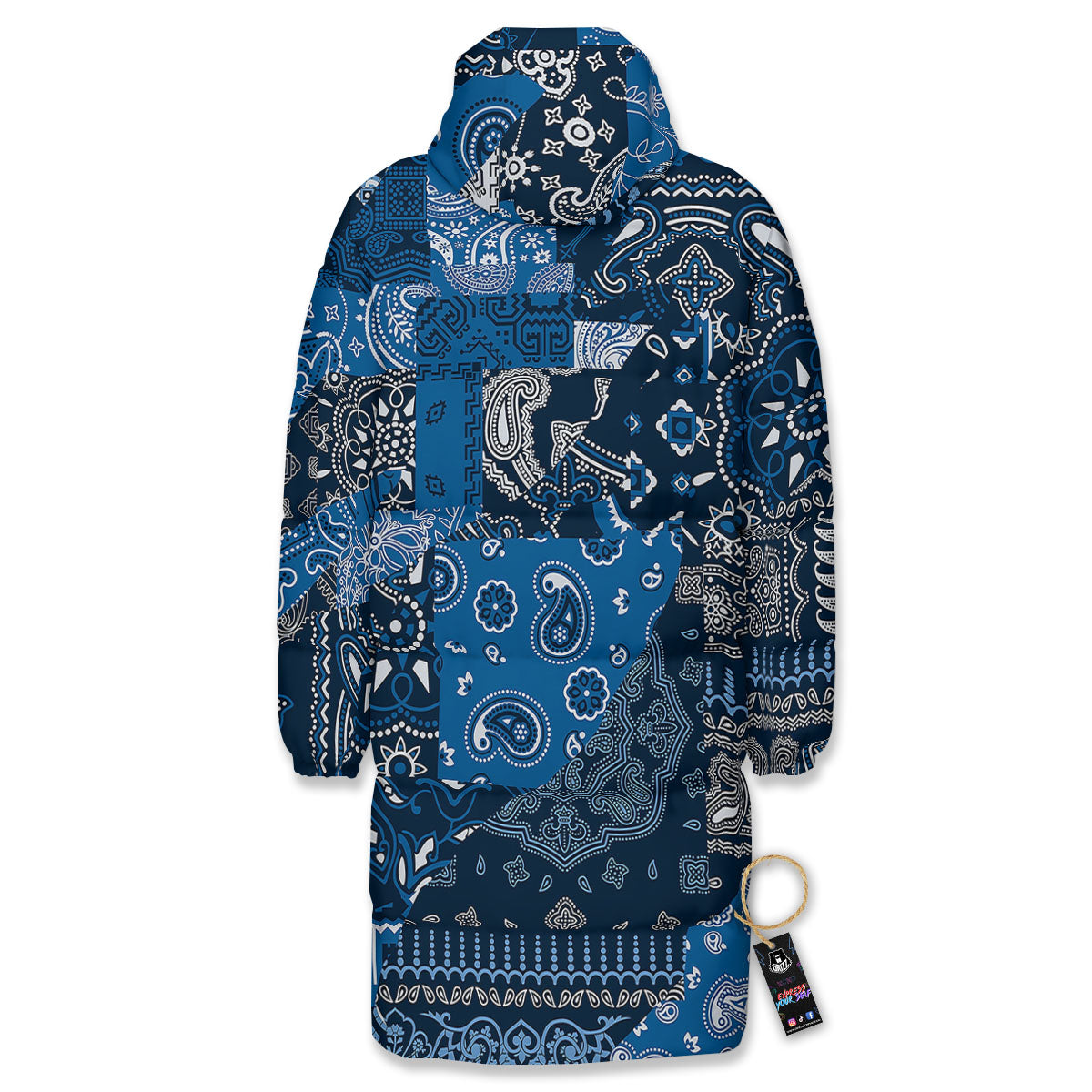 Bandana Blue Paisley Print Pattern Long Down Jacket