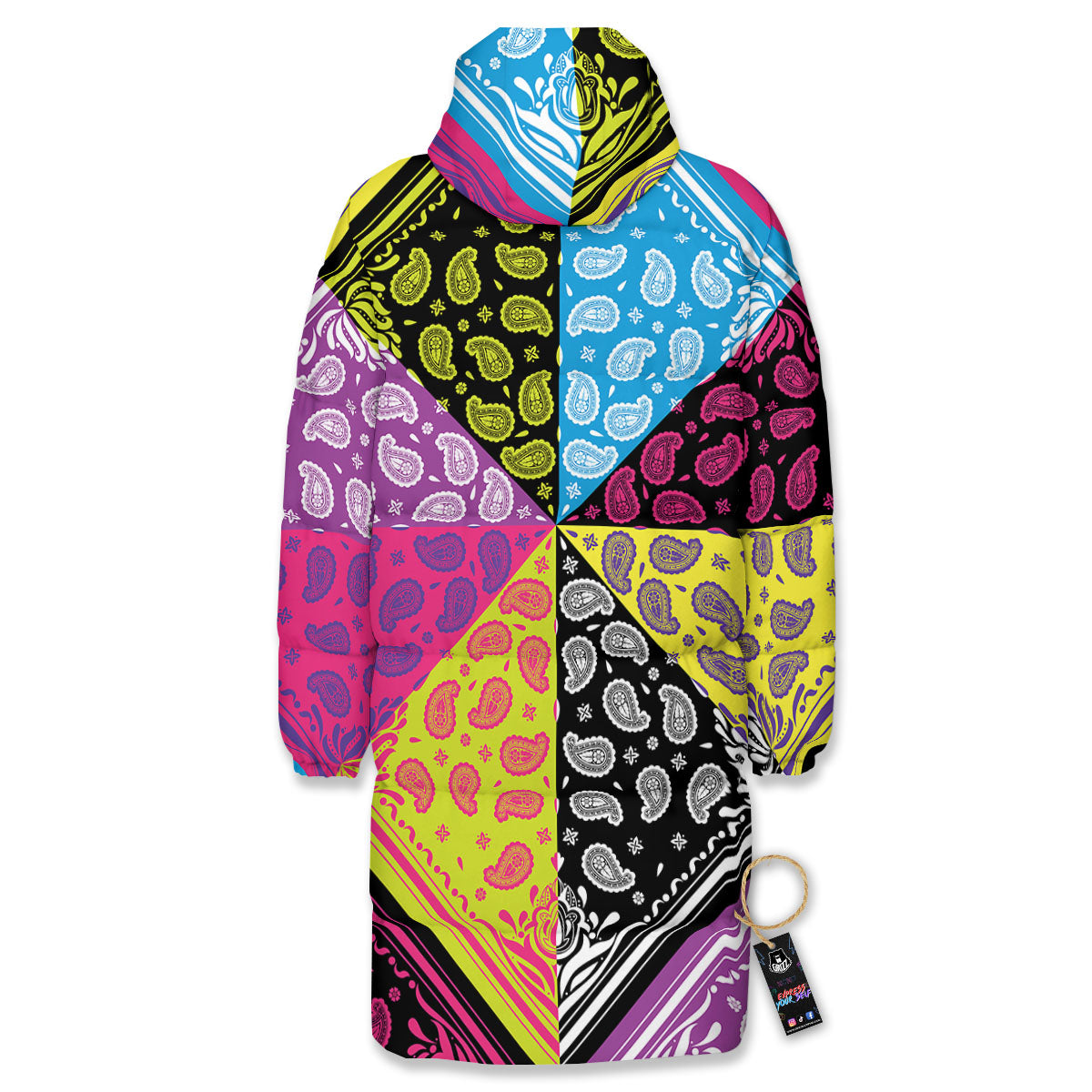 Bandana Paisley Colorful Square Print Long Down Jacket