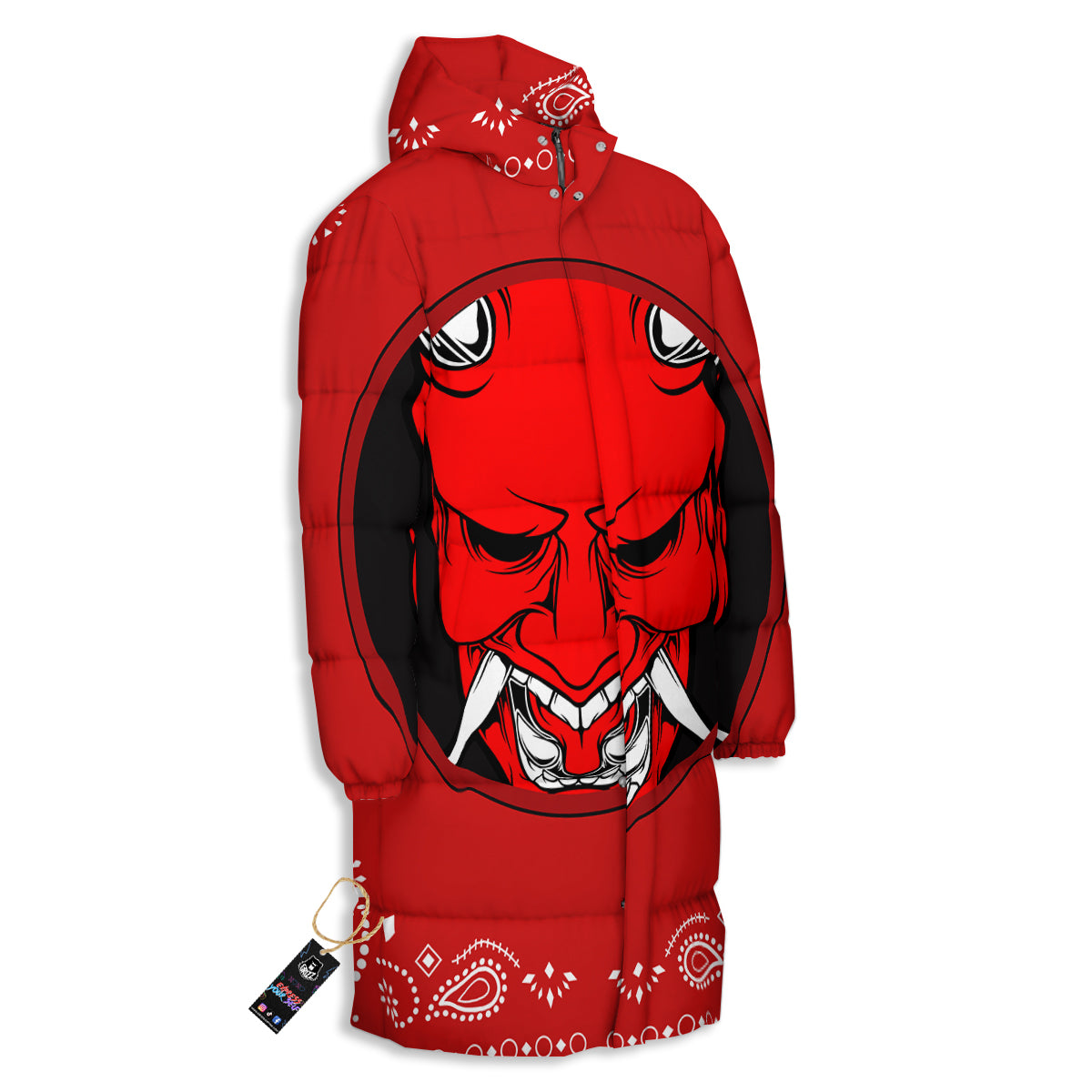 Bandana Red Hannya Demon Print Long Down Jacket