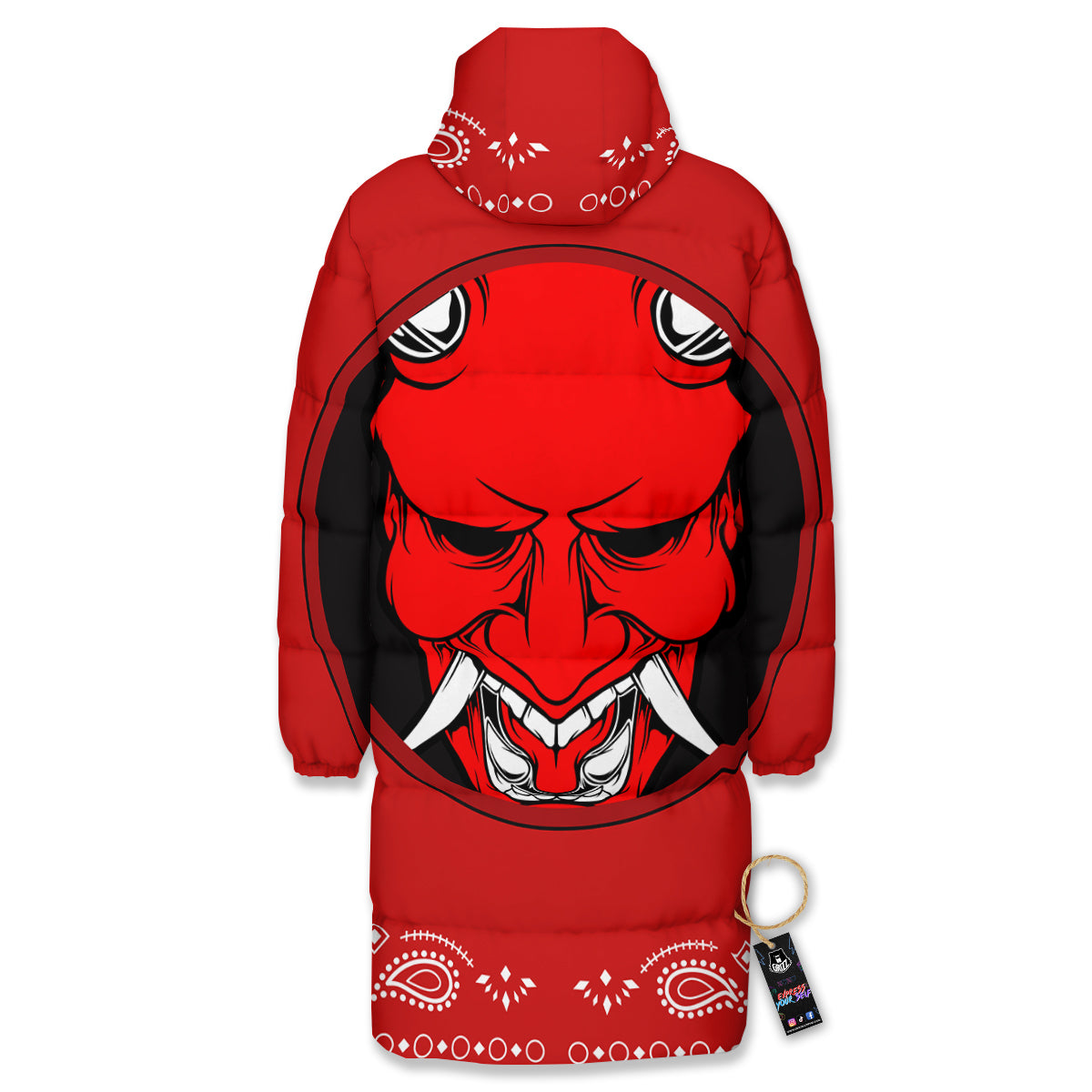 Bandana Red Hannya Demon Print Long Down Jacket