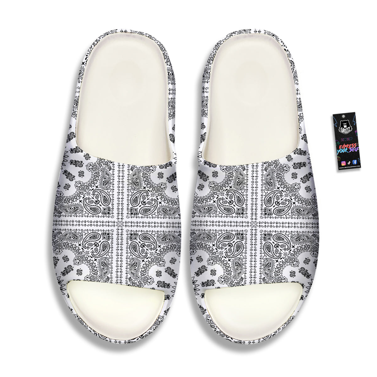 Bandana White And Black Paisley Print Pattern Sandals-grizzshop