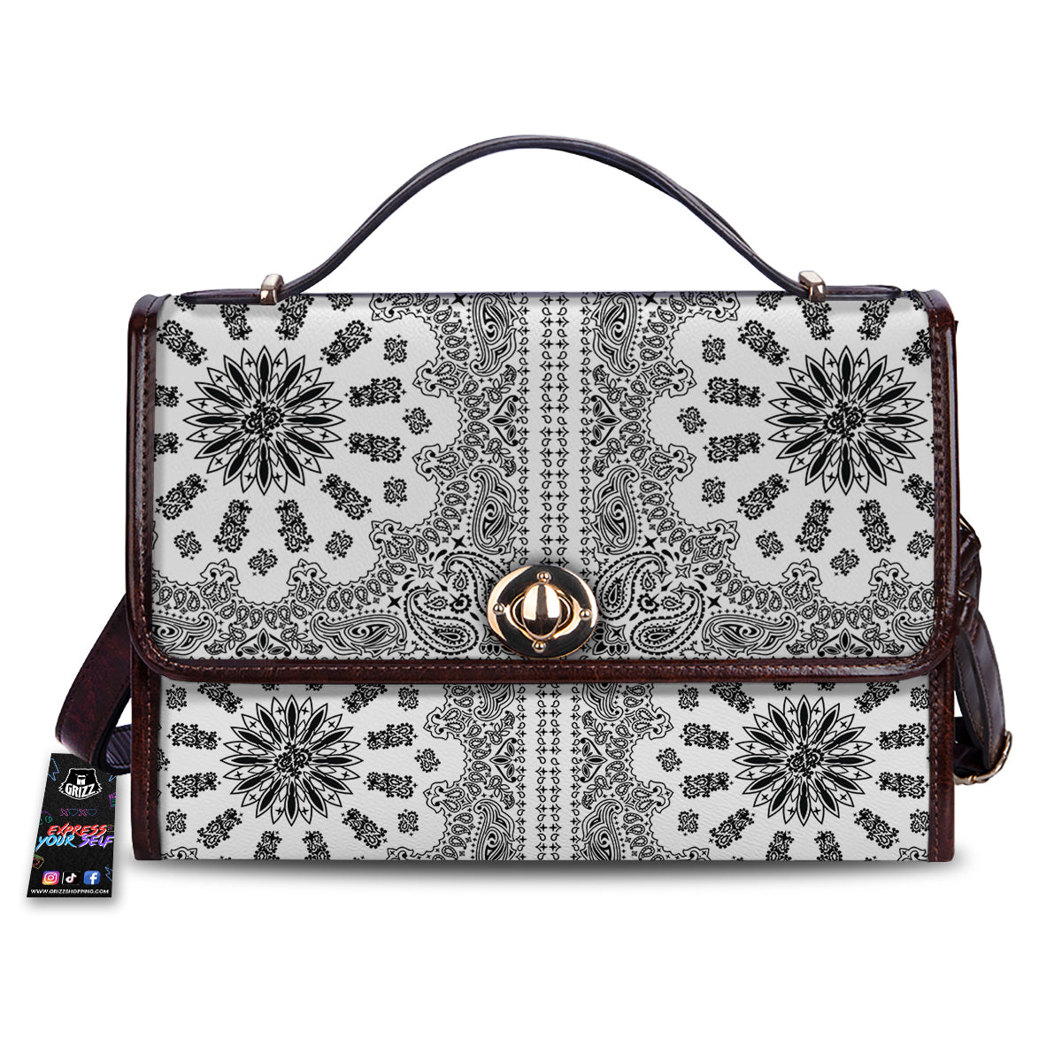 Bandana White And Black Paisley Print Pattern Women's Satchel Bag
