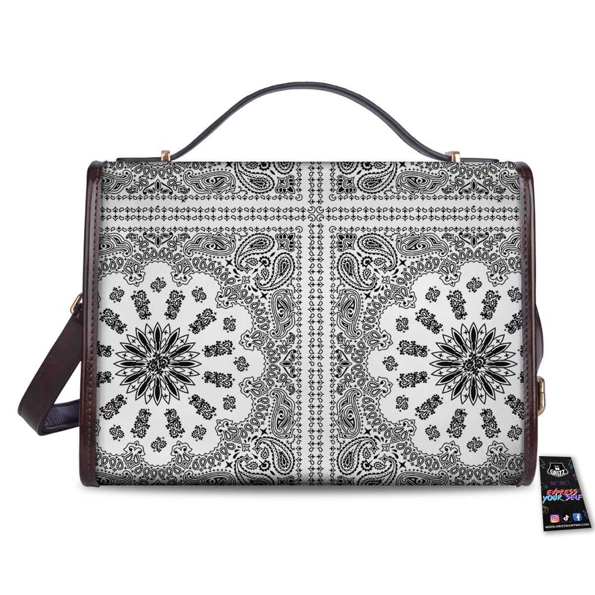 Bandana White And Black Paisley Print Pattern Women's Satchel Bag