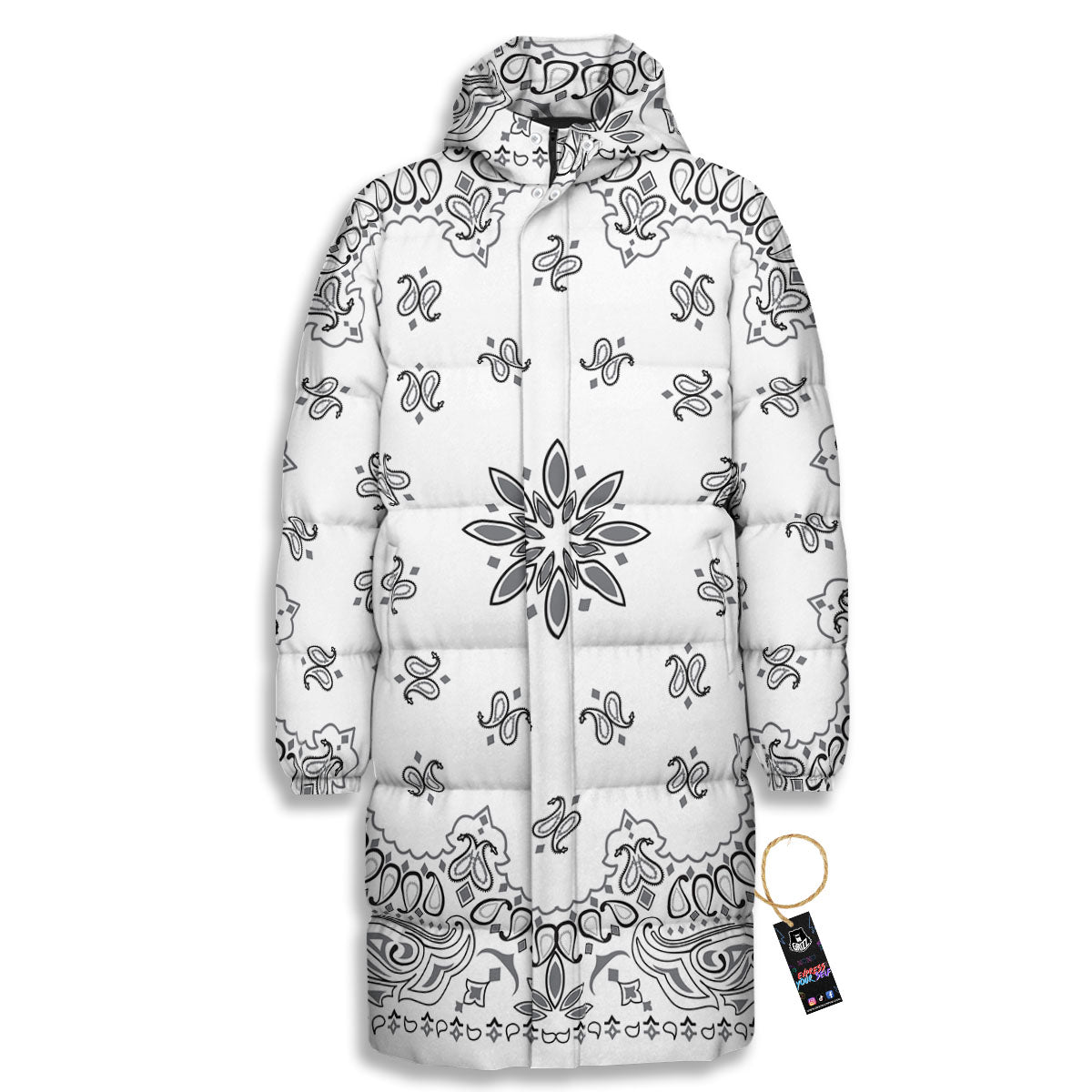 Bandana White And Black Print Long Down Jacket