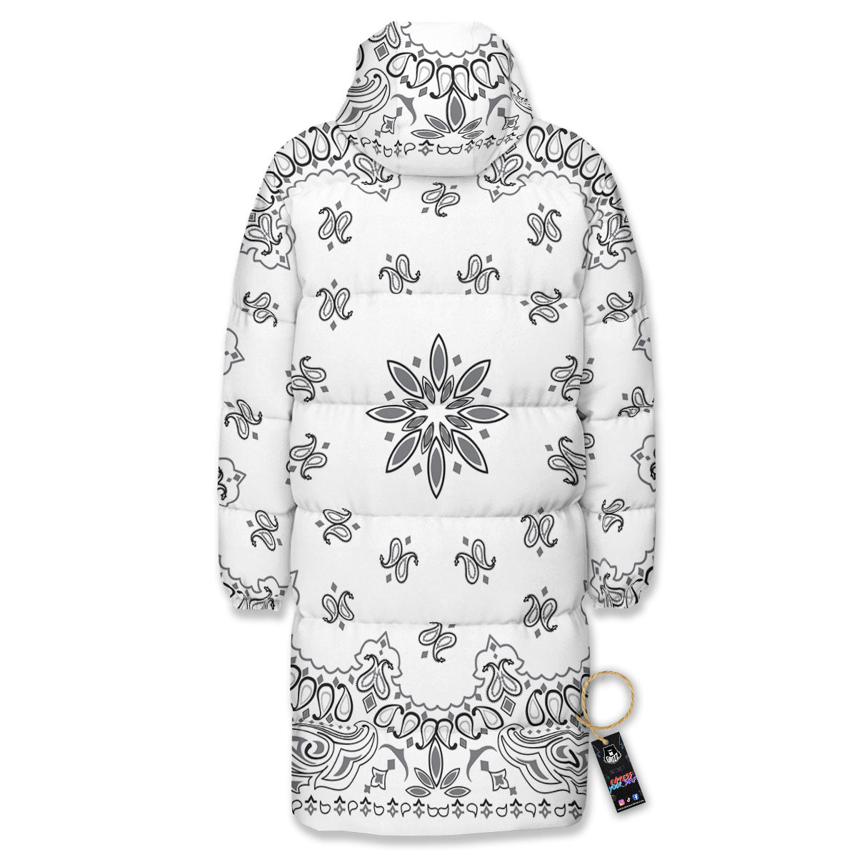 Bandana White And Black Print Long Down Jacket