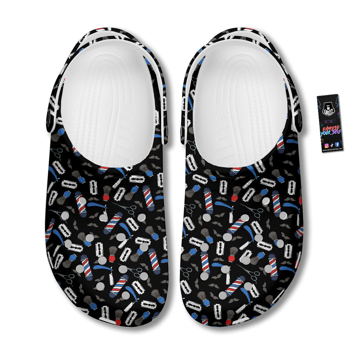 Barber Equipment Print Pattern Clog-grizzshop