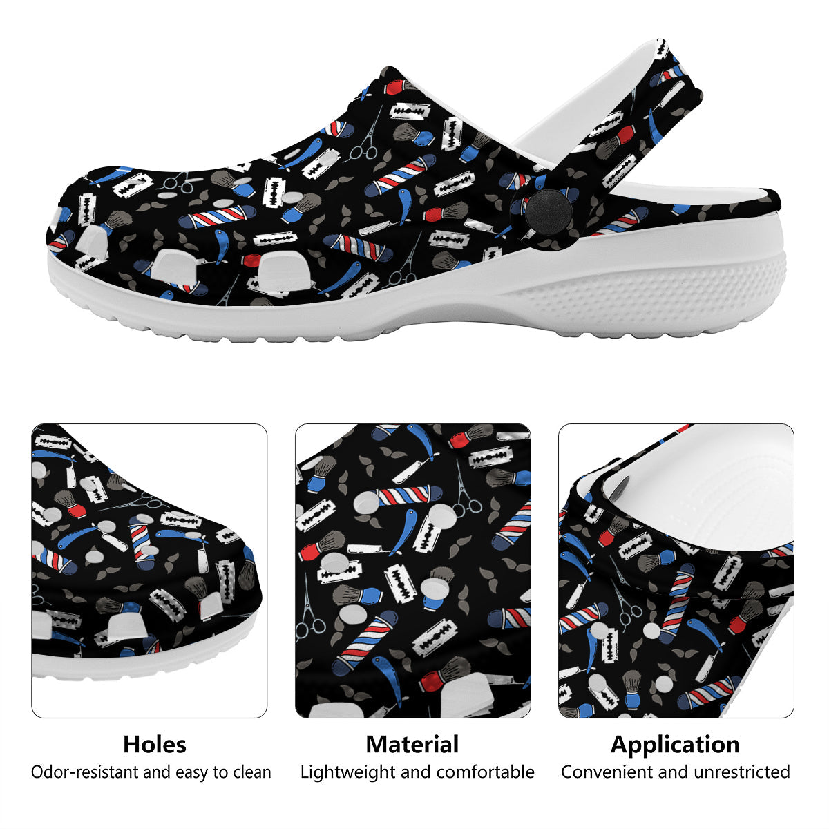 Barber Equipment Print Pattern Clog-grizzshop