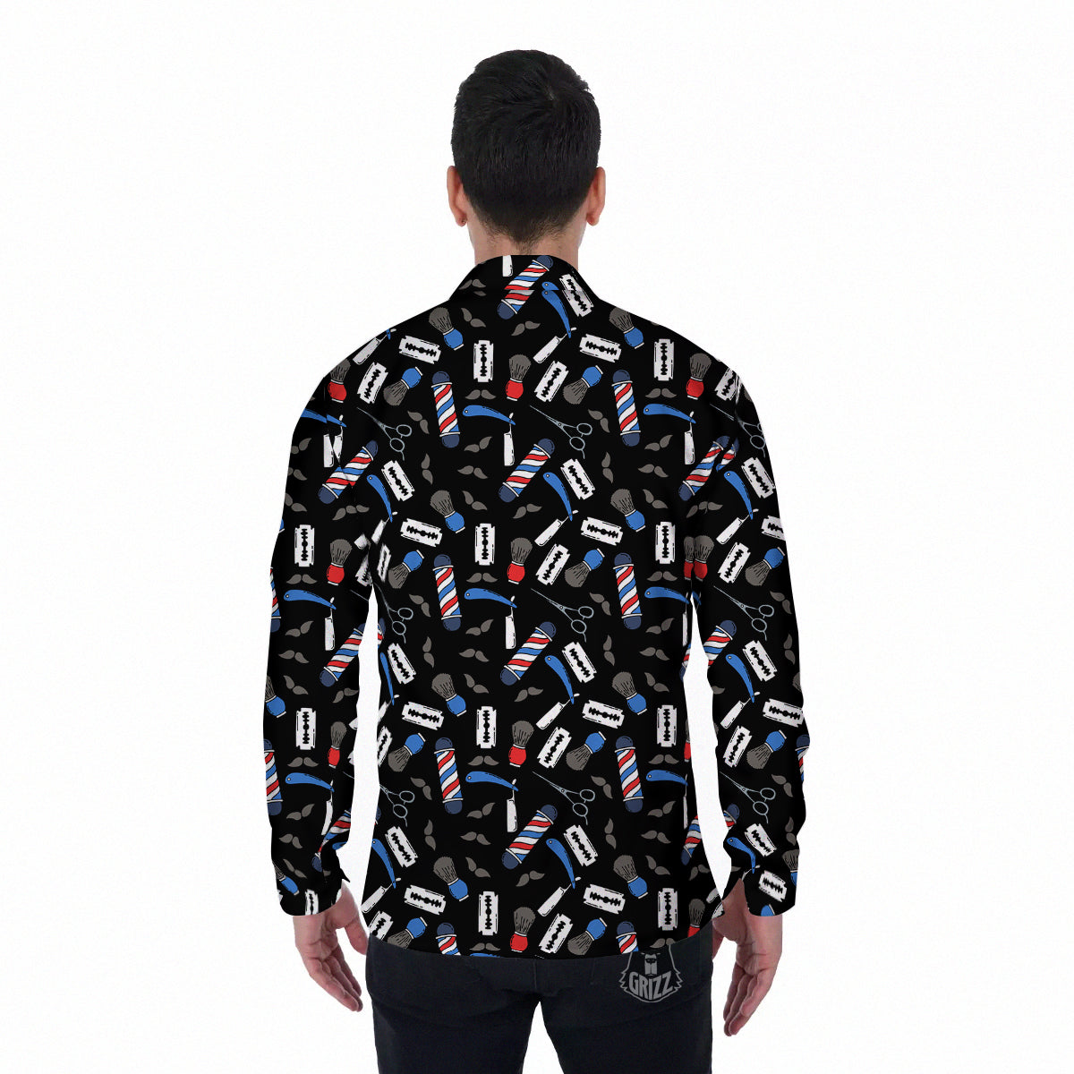Barber Equipment Print Pattern Men's Long Sleeve Shirts-grizzshop