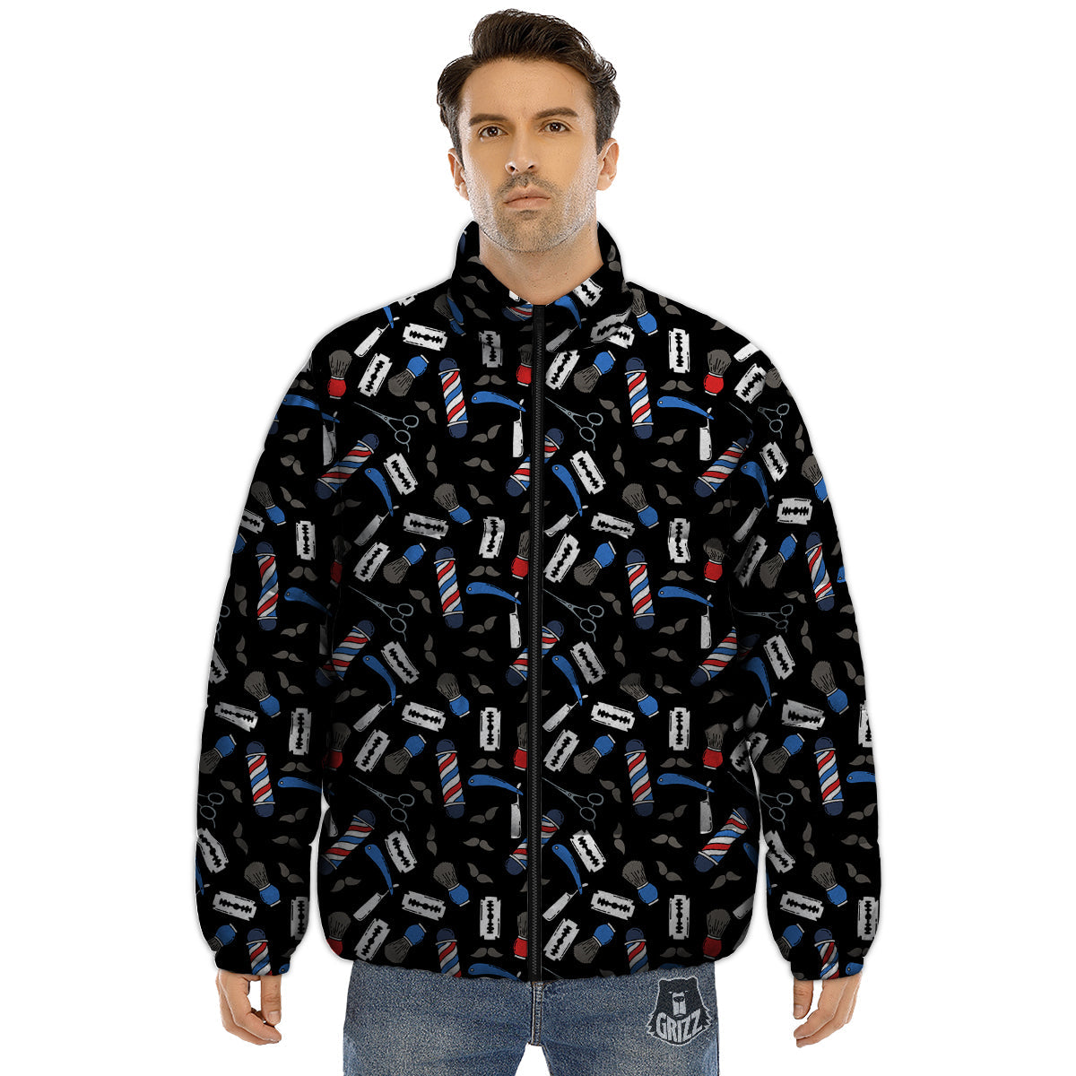 Barber Equipment Print Pattern Puffer Jacket-grizzshop
