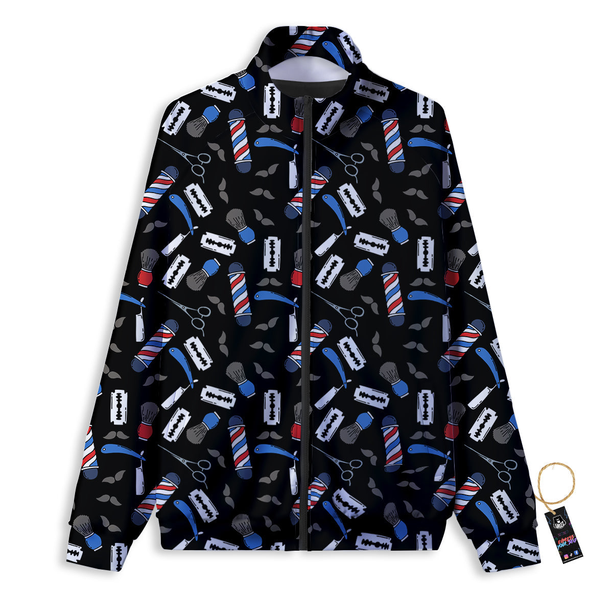 Barber Equipment Print Pattern Track Jacket-grizzshop