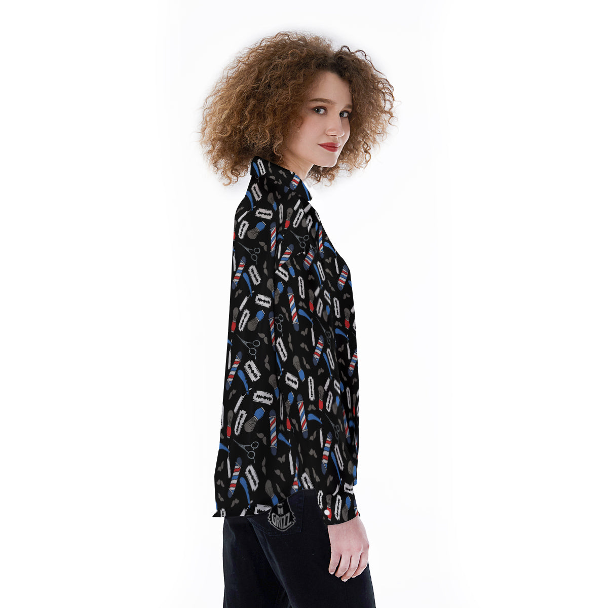 Barber Equipment Print Pattern Women's Long Sleeve Shirts-grizzshop