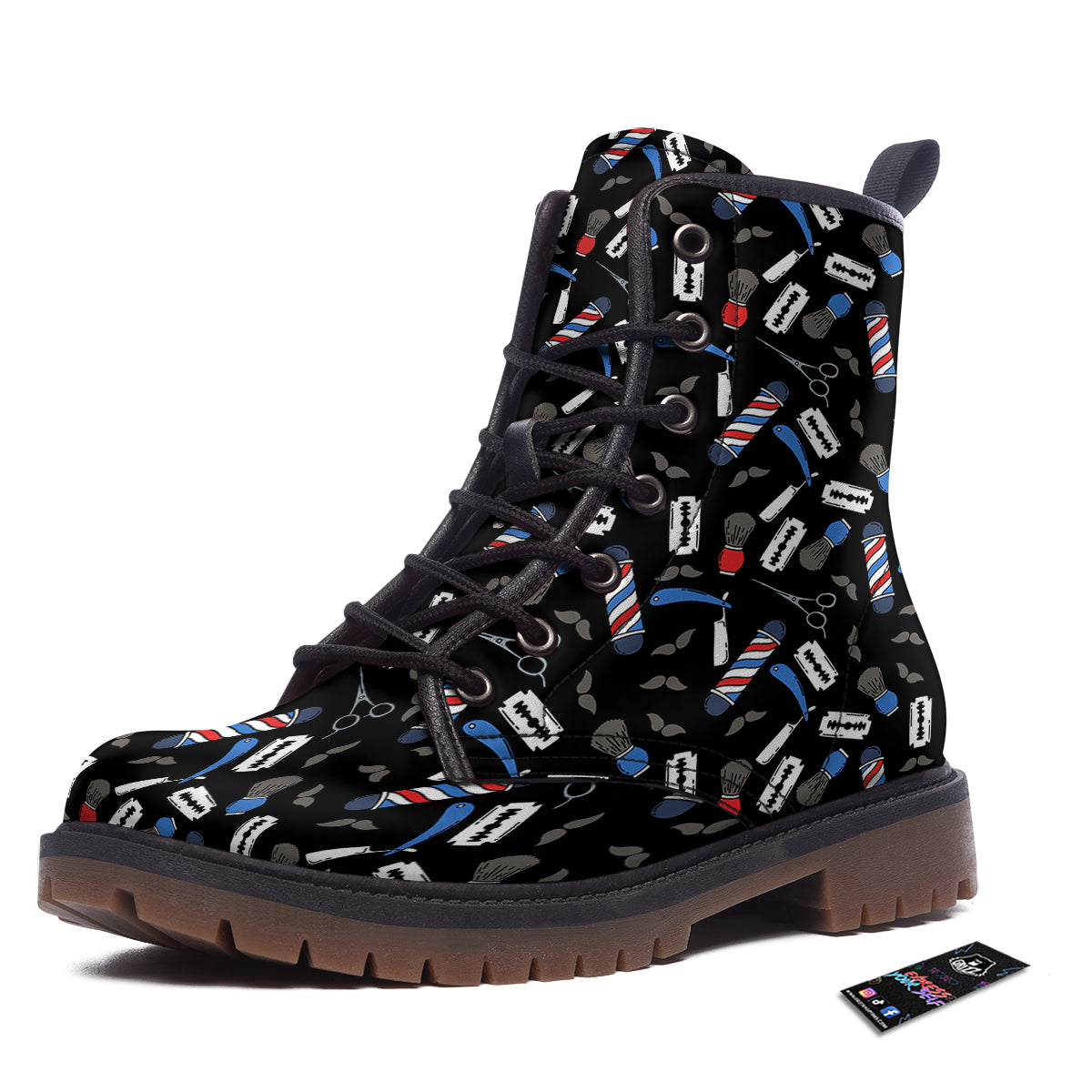 Barber Equipment Print Pattern Work Boots-grizzshop