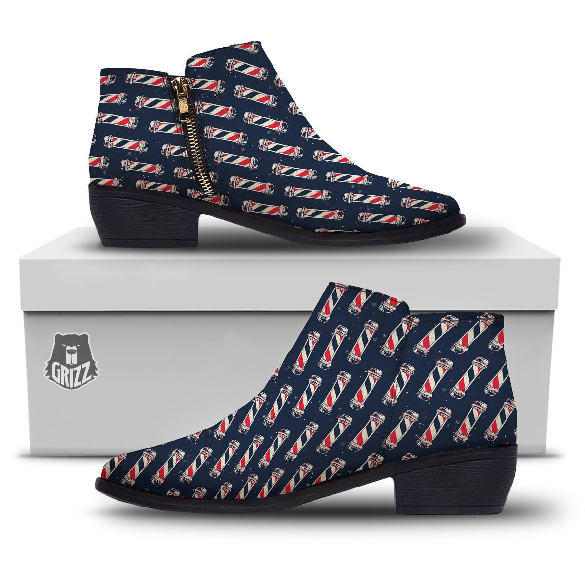 Barber Pole Print Pattern Ankle Boots-grizzshop